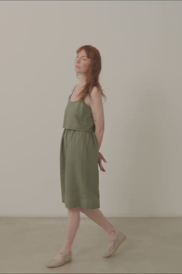 Henar Linen Blend Strap Dress Green