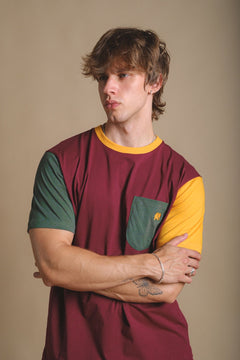 Trendsplant Organic Pocket Color Block T-Shirt Burgundy