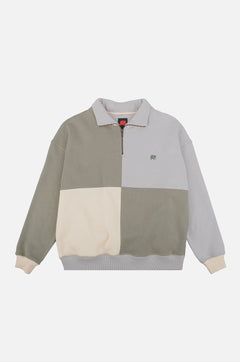 Women's Color Block Oversized Quarter Zip Sweater Iron Veil