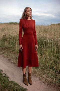 Knitted Merino Wool A-line Midi Dress