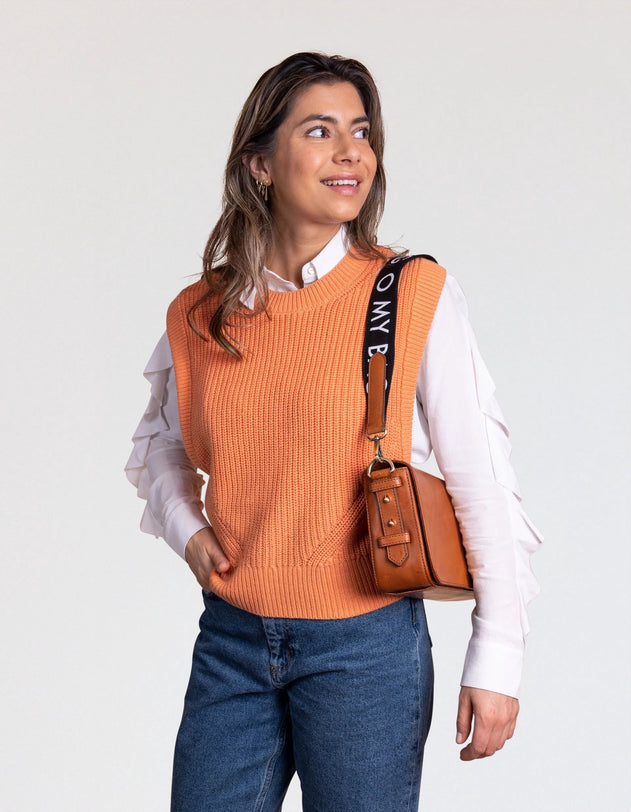 Shoulder Canvas Logo Laukunhihna Musta & Cognac
