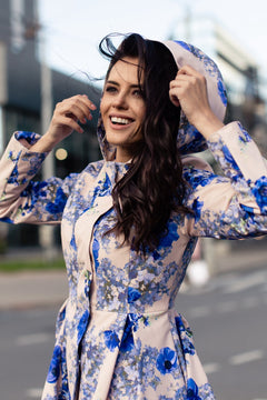 Fit and Flare Raincoat with Pleated Hem Cornflower Blue