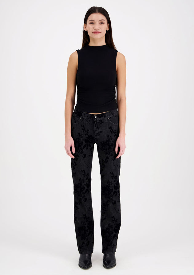 Emily Straight Fit Velvet Print Black