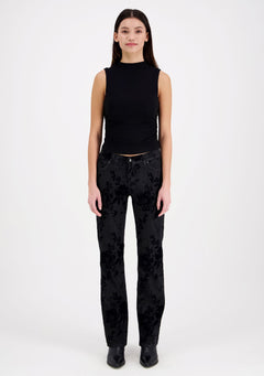 Emily Straight Fit Velvet Print Black