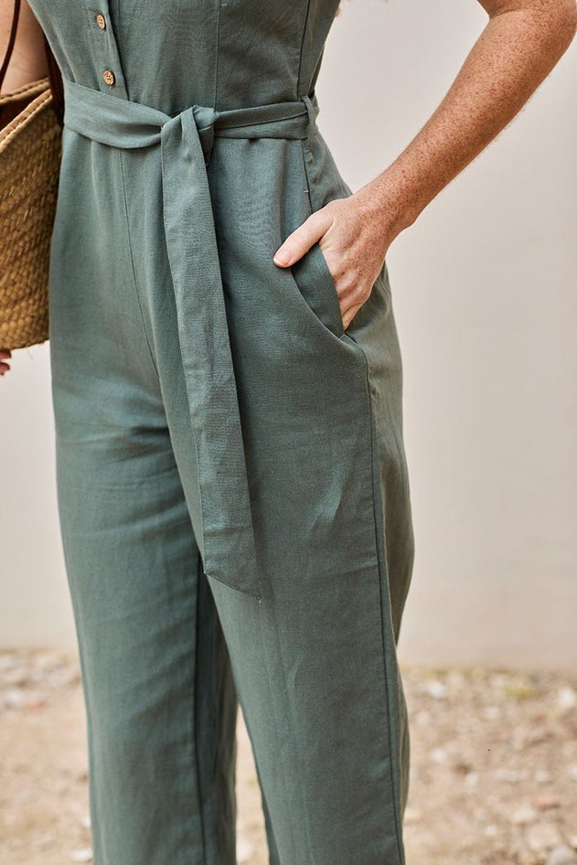 Fancy Linen Jumpsuit Aquamarine Blue