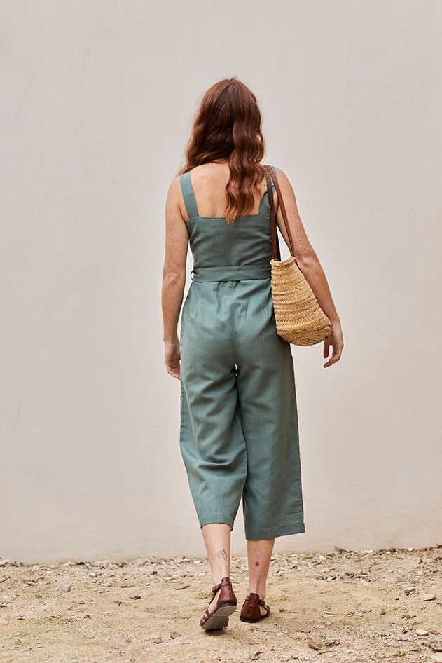 Fancy Linen Jumpsuit Aquamarine Blue