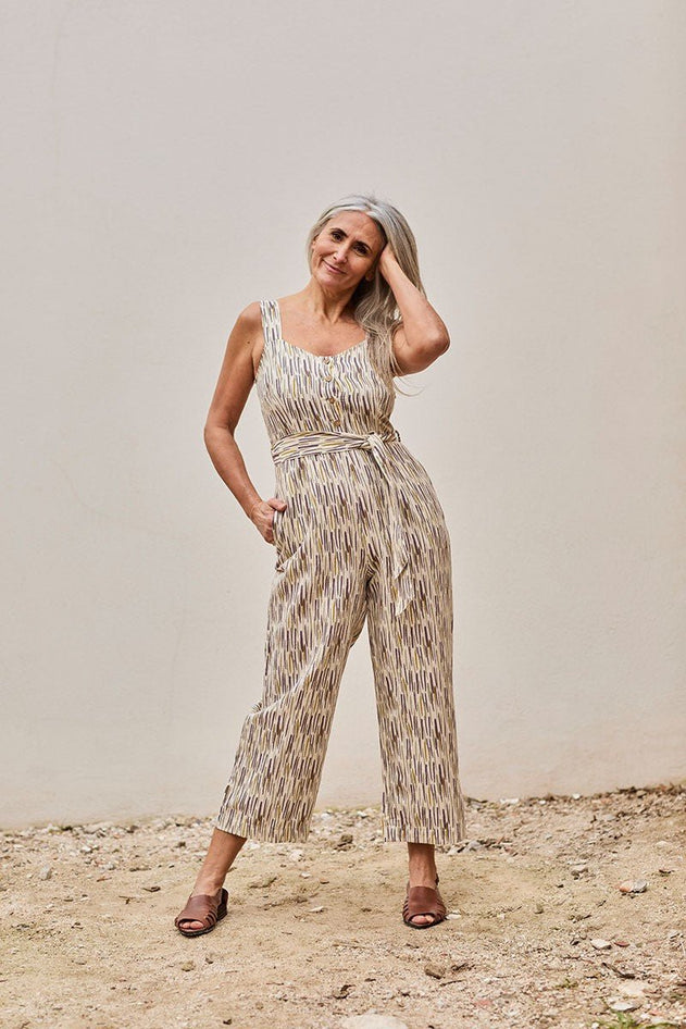 Fancy Linen Jumpsuit Beige Jungle