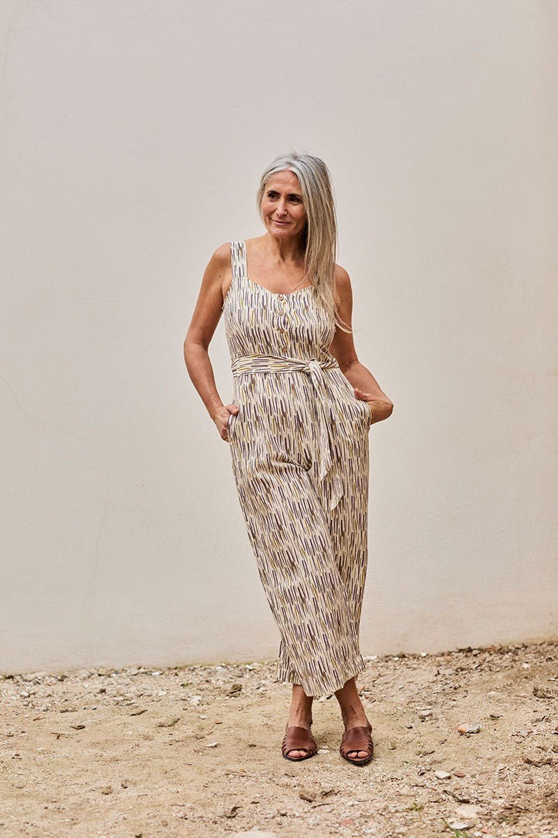 Fancy Linen Jumpsuit Beige Jungle