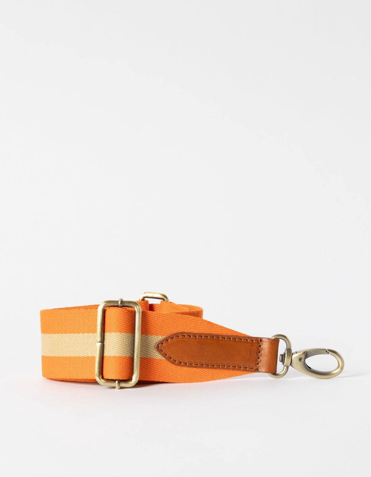 Striped Webbing Strap Orange & Cognac Classic Leather