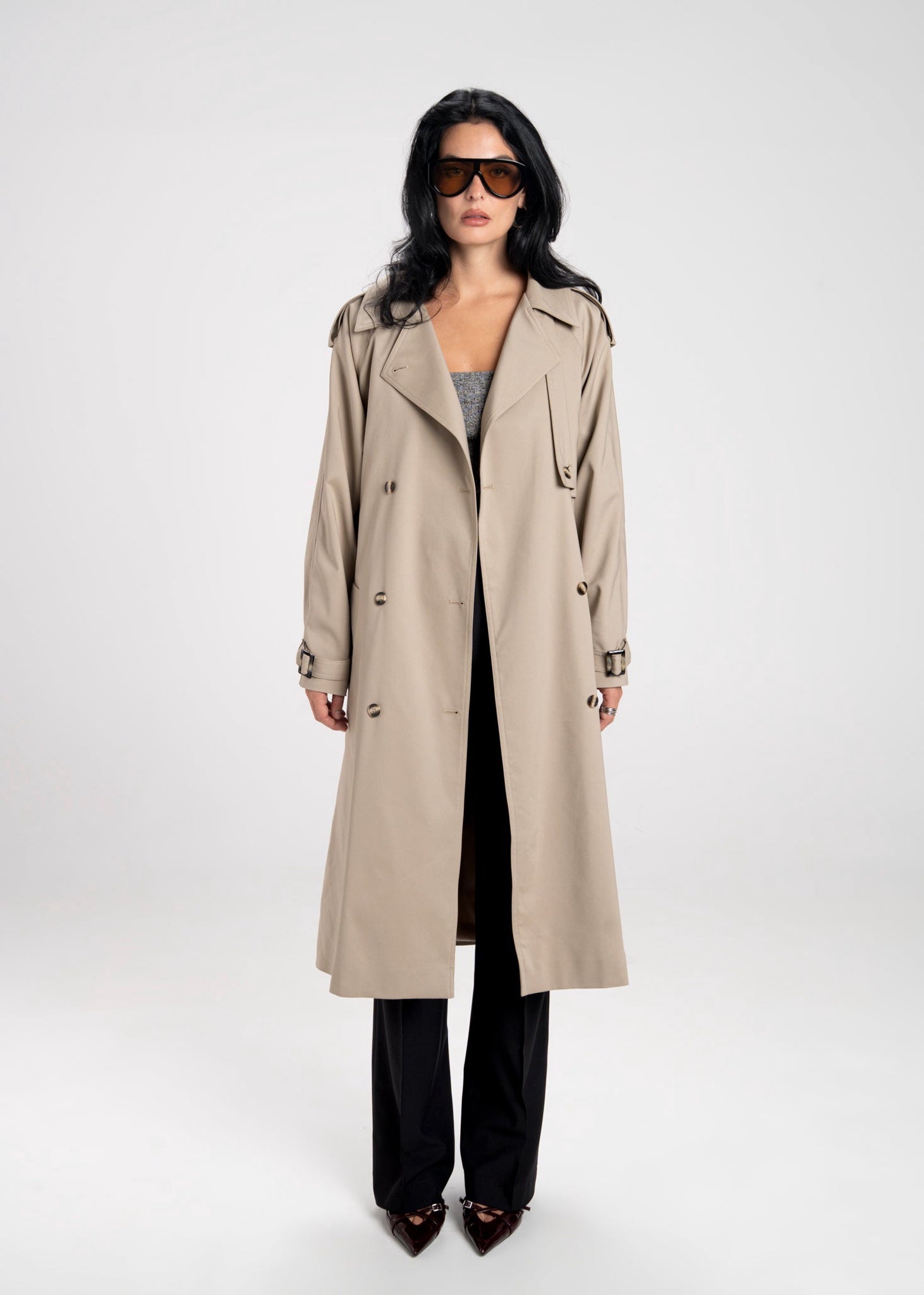90's Long Trench Coat Beige