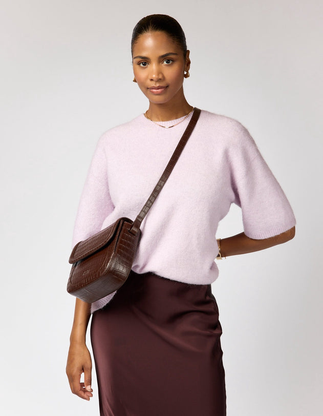 Nina Bag Croco Print Leather Chocolate Brown