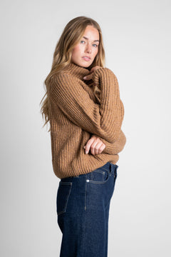 Recycled Wool Turtleneck Sweater Brown