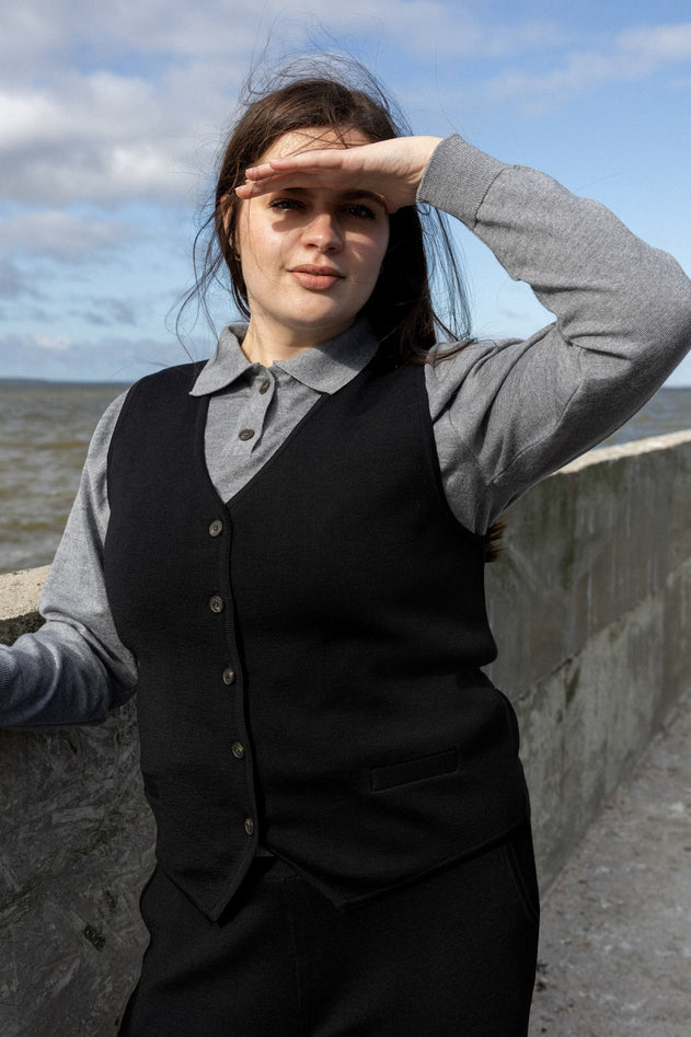 Galante Knitted Merino Waistcoat Black