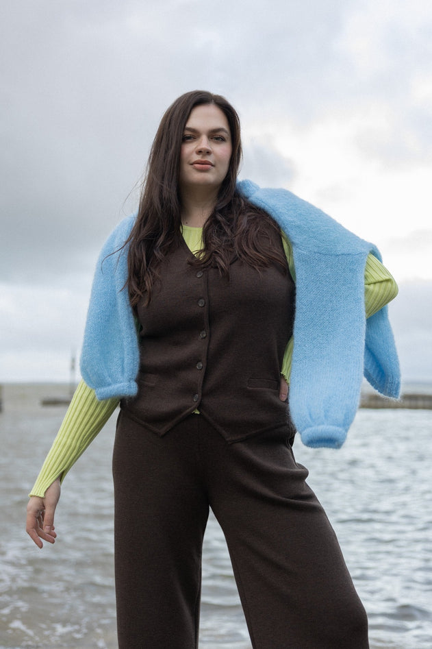 Galante Knitted Merino Waistcoat Chocolate