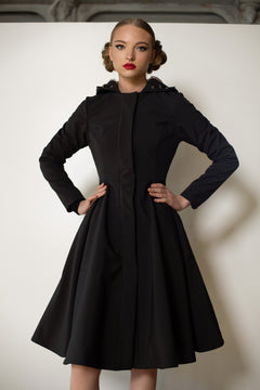 Fit and Flare Raincoat with Full Circle Hem Midnight Black