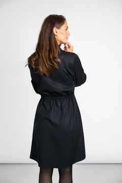 Collared Dress With Drawstring Black