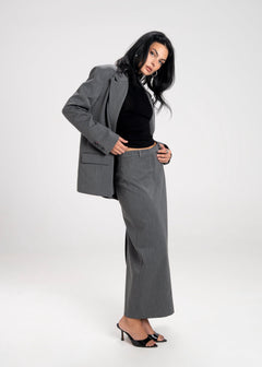 Keanu Tailored Mid-Waist Midi Skirt Grey