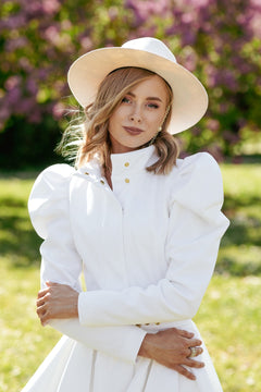 Fit and Flare Raincoat with Puff Sleeves Majestic White