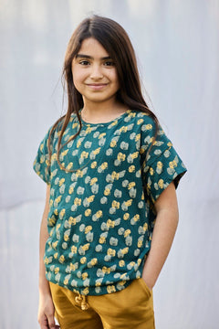 Kids' Unisex Organic Cotton T-Shirt Footprints Blue/Green