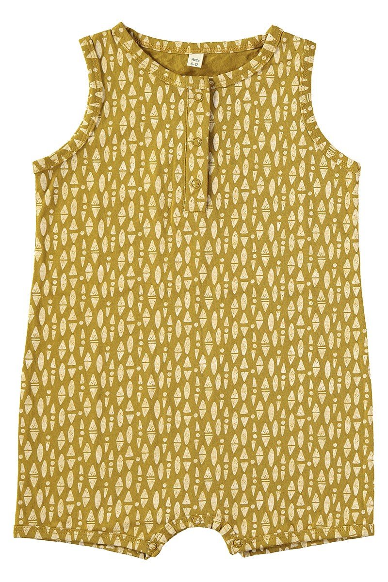 Baby's Organic Cotton Romper Ethnic Mustard