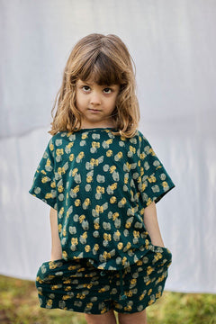 Kids' Organic Cotton Shorts Footprints Blue/Green