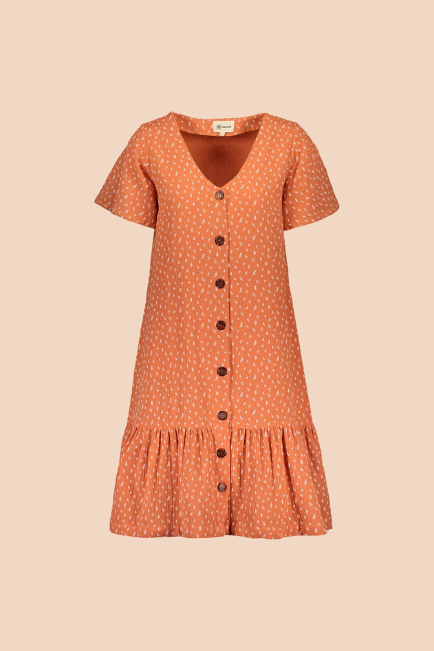 Frill Button Dress Vintage Leaf
