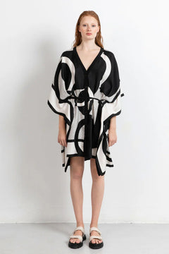 Graphic Caftan Dress Black - Studio Heijne