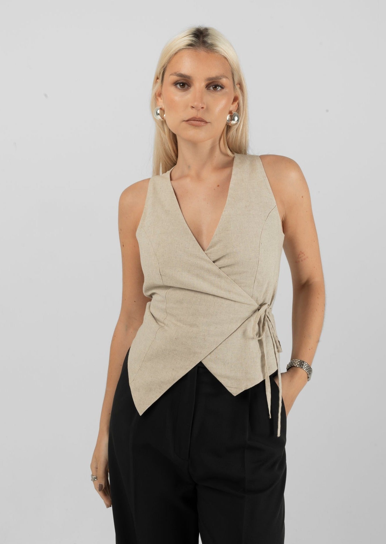 Chloe Double Breasted Linen Vest
