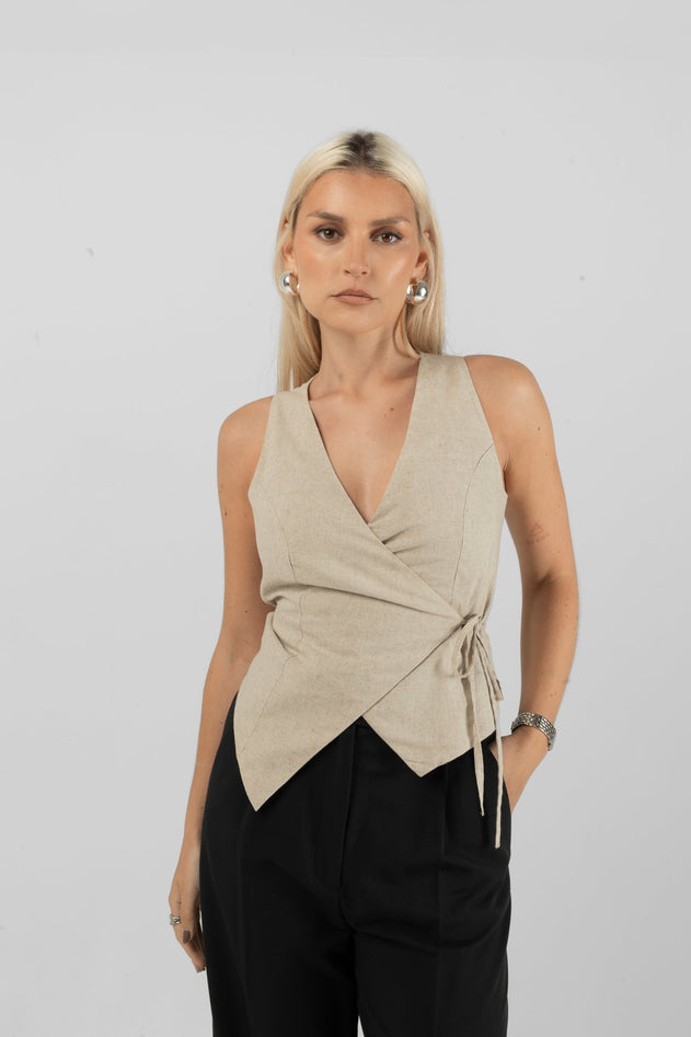 Chloe Linen Vest Beige