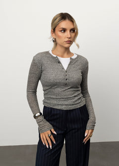 Reese Henley Long Sleeve Top Grey