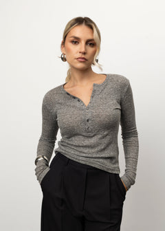 Reese Henley Long Sleeve Top Grey