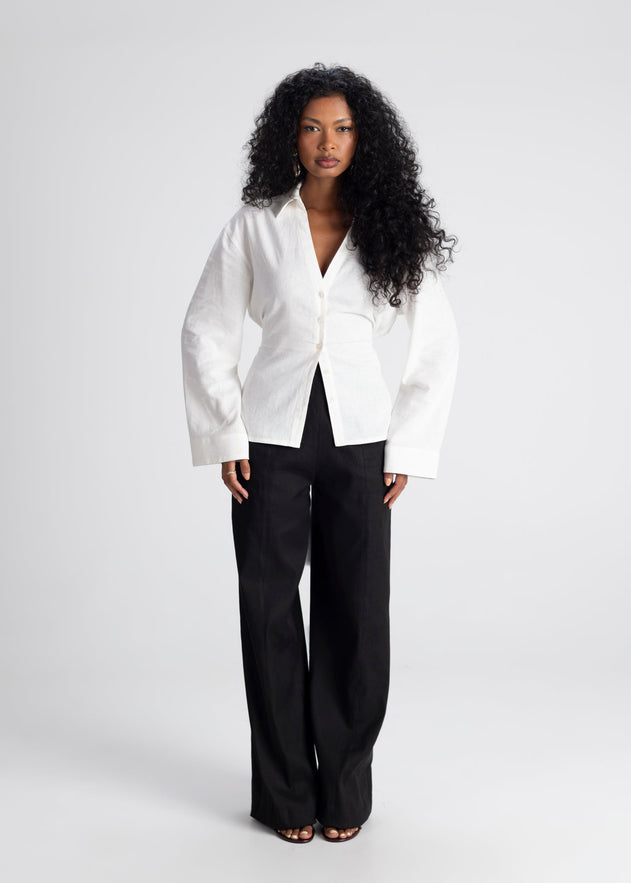 Elise Wide-Leg Linen Trousers Black