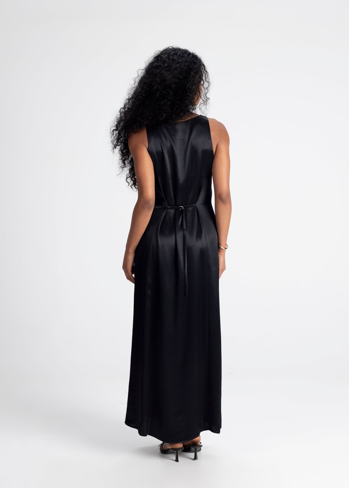 Elena Long Satin Dress Black