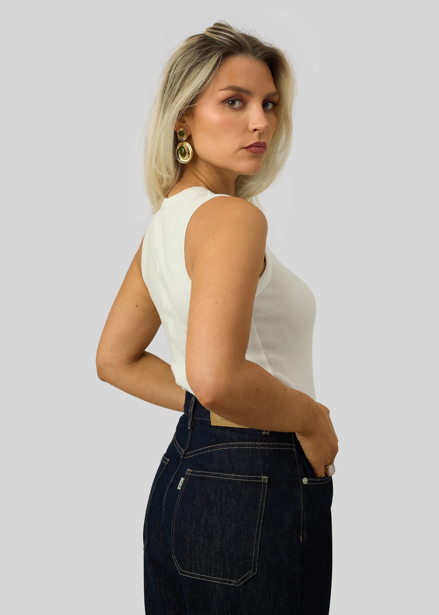 Kurt High-Neck Tank Top White