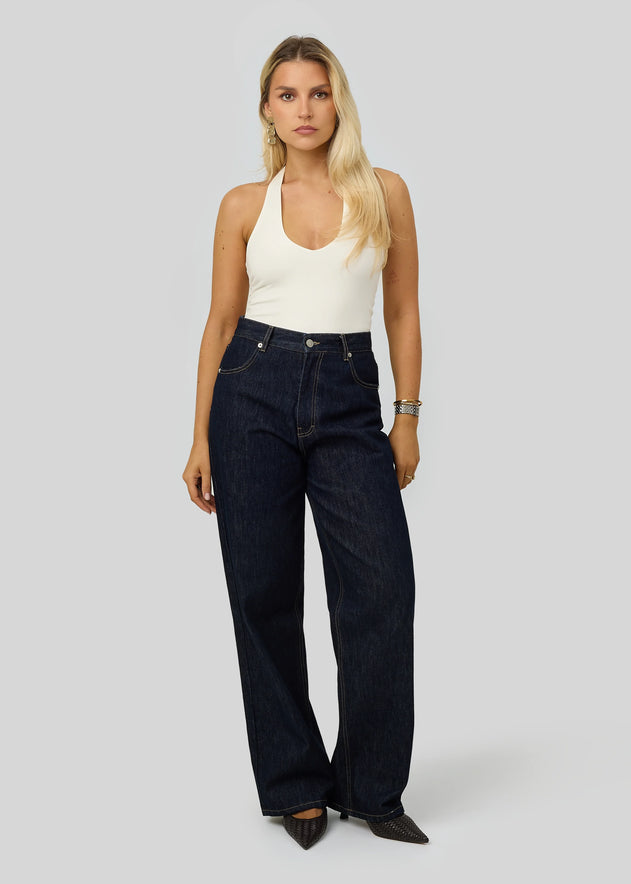 Cleo Plunge Halter Bodysuit Cream White