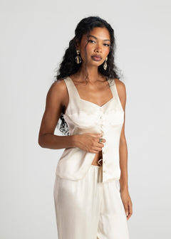 Giulia Satin Corset Top Champagne
