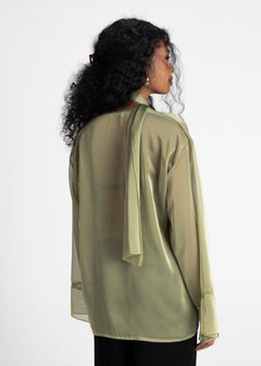 Haze Sheer Button-Up Blouse Green