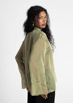 Haze Sheer Button-Up Blouse Green