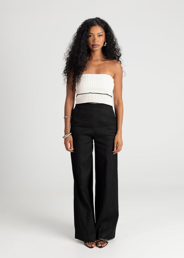 Elise Wide-Leg Linen Trousers Black