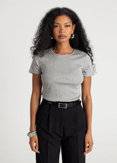 Classic Loose Ribbed T-Shirt Grey