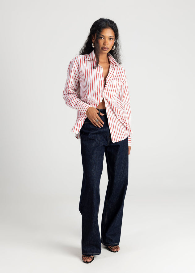 The Boyfriend Shirt Red & White Stripes