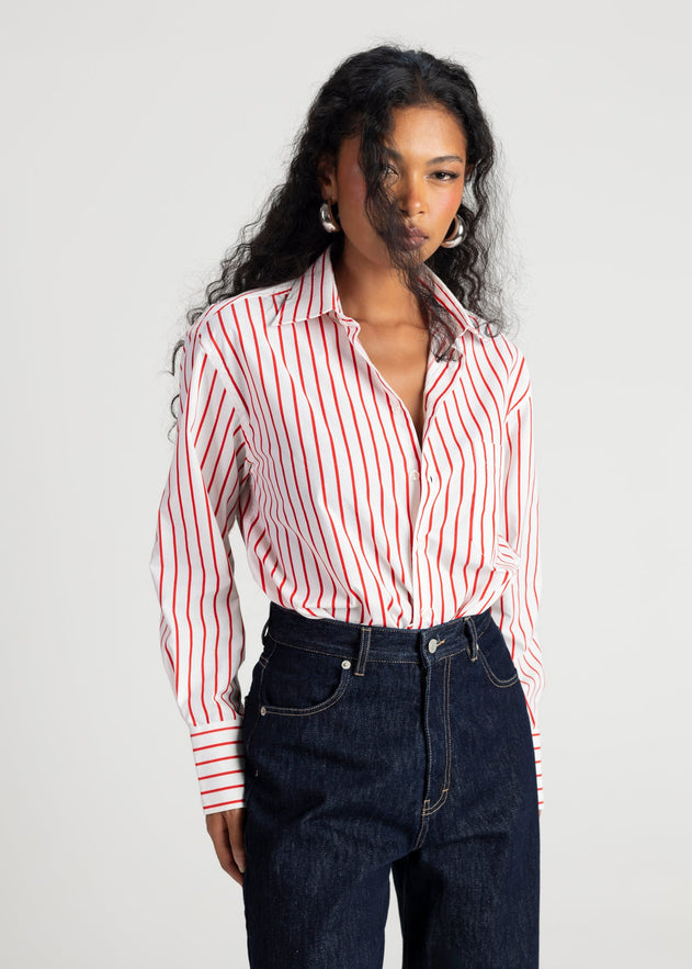 The Boyfriend Shirt Red & White Stripes