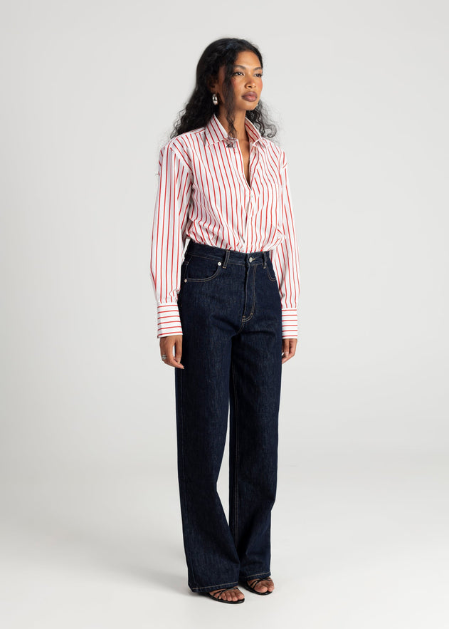 The Boyfriend Shirt Red & White Stripes
