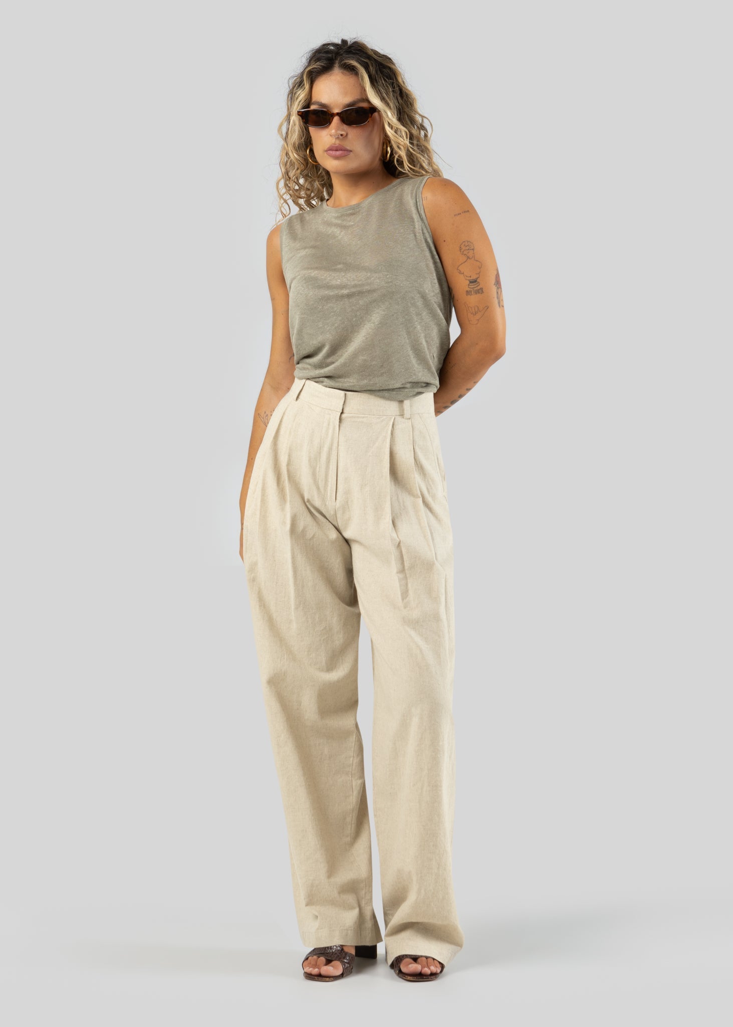 Sleeveless Linen Top Green