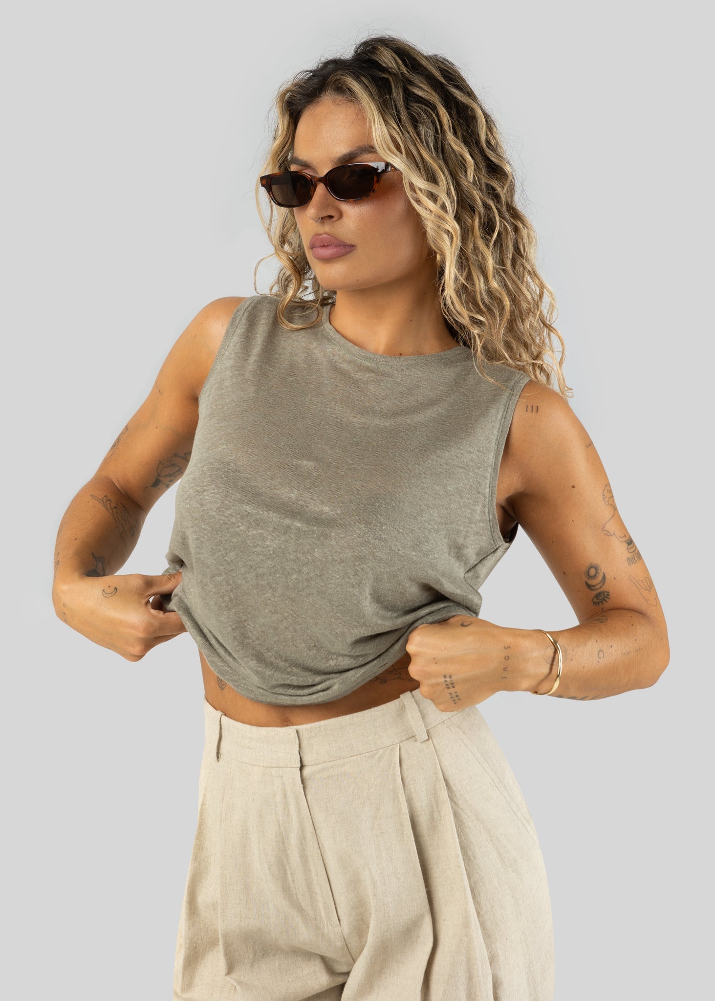 Sleeveless Linen Top Green