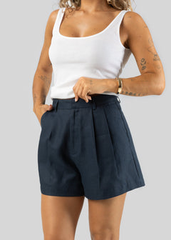 Hannah Linen Shorts Navy Blue