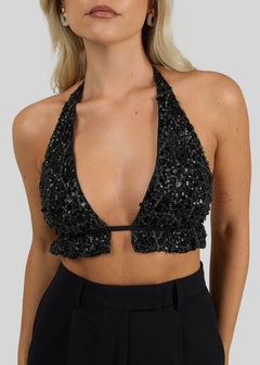 Bindi Sequins Halter Top Black