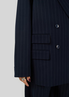 Jagger Double-Breasted Blazer Navy Blue Pinstripe