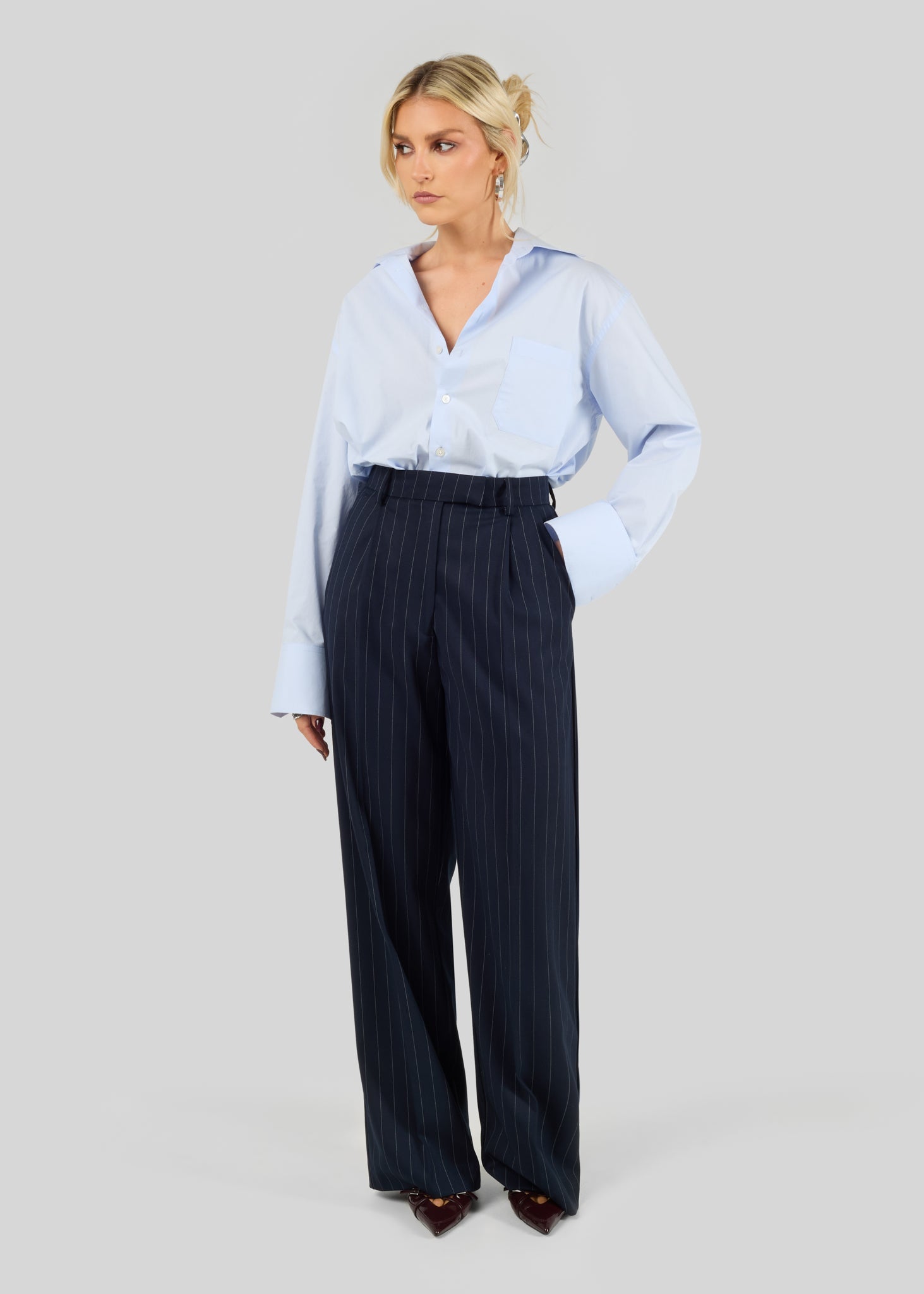 Jagger Tailored Trousers Navy Pinstripe