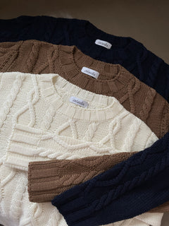 Cable-Knit Merino Wool Sweater Brown